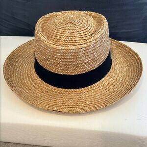 Stylish Tan Straw Hat with Black Band